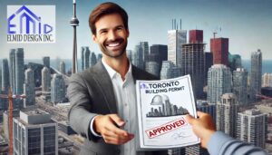 Detailed architectural blueprints and planning tools representing Toronto building permit approval processes.